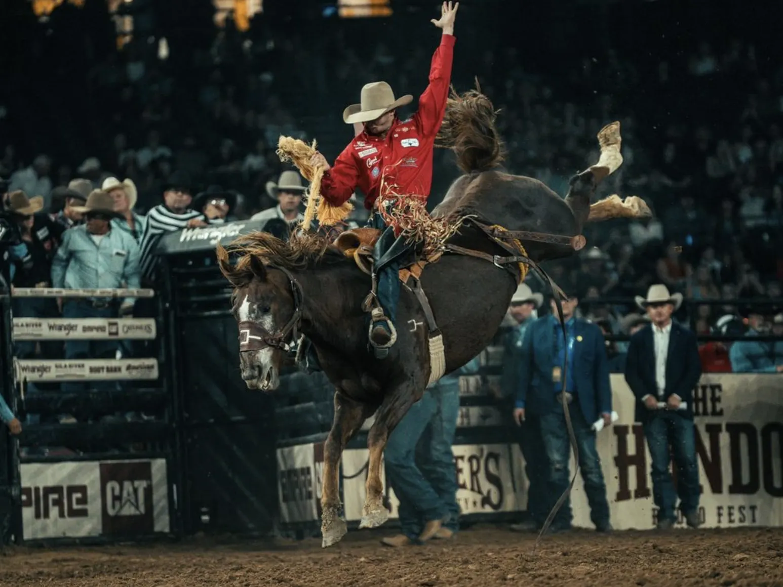 Bronc rider coming out of the chute